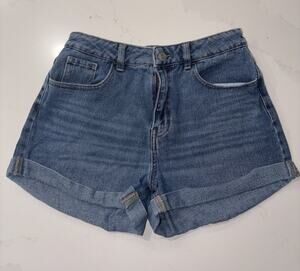 PacSun Mom Shorts Medium Wash Blue Denim High Rise Cuffed Size 27